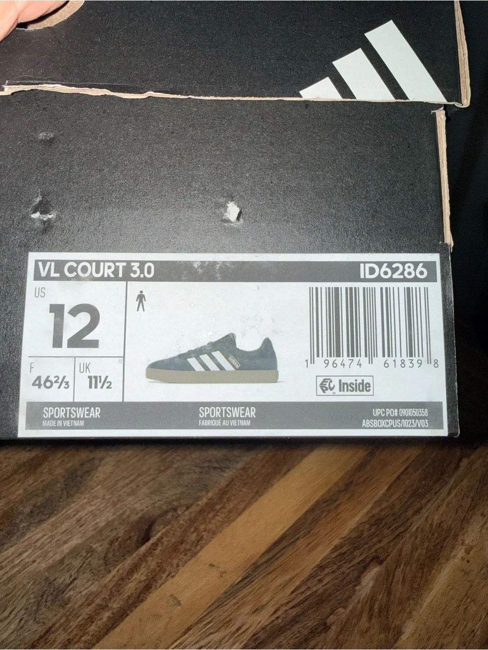 adidas VL Court 3.0 Black White Gum Men’s 12